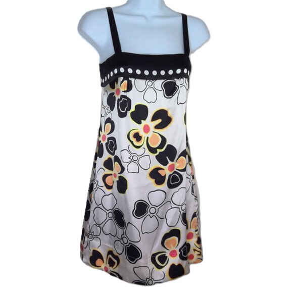 Guess Silk Floral Mini Dress Dots Short Sleeveless Stretch Party Retro XS / TP - Picture 1 of 8